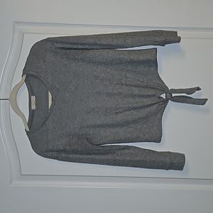 Walking On Sunshine Waffle Top Long Sleeve Tie at Bottom Grey Girls Large